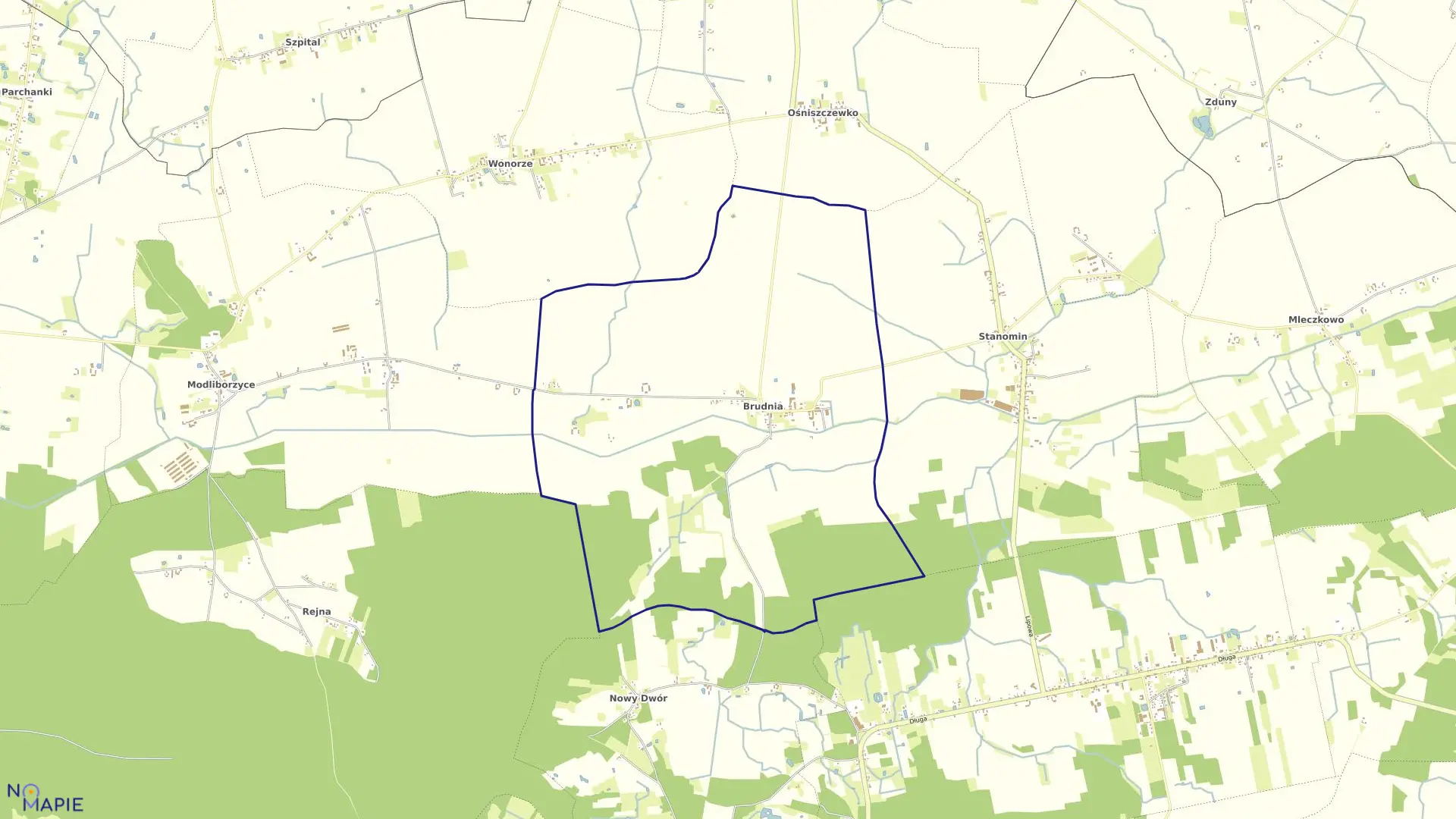 Mapa obrębu Brudnia w gminie Dąbrowa Biskupia