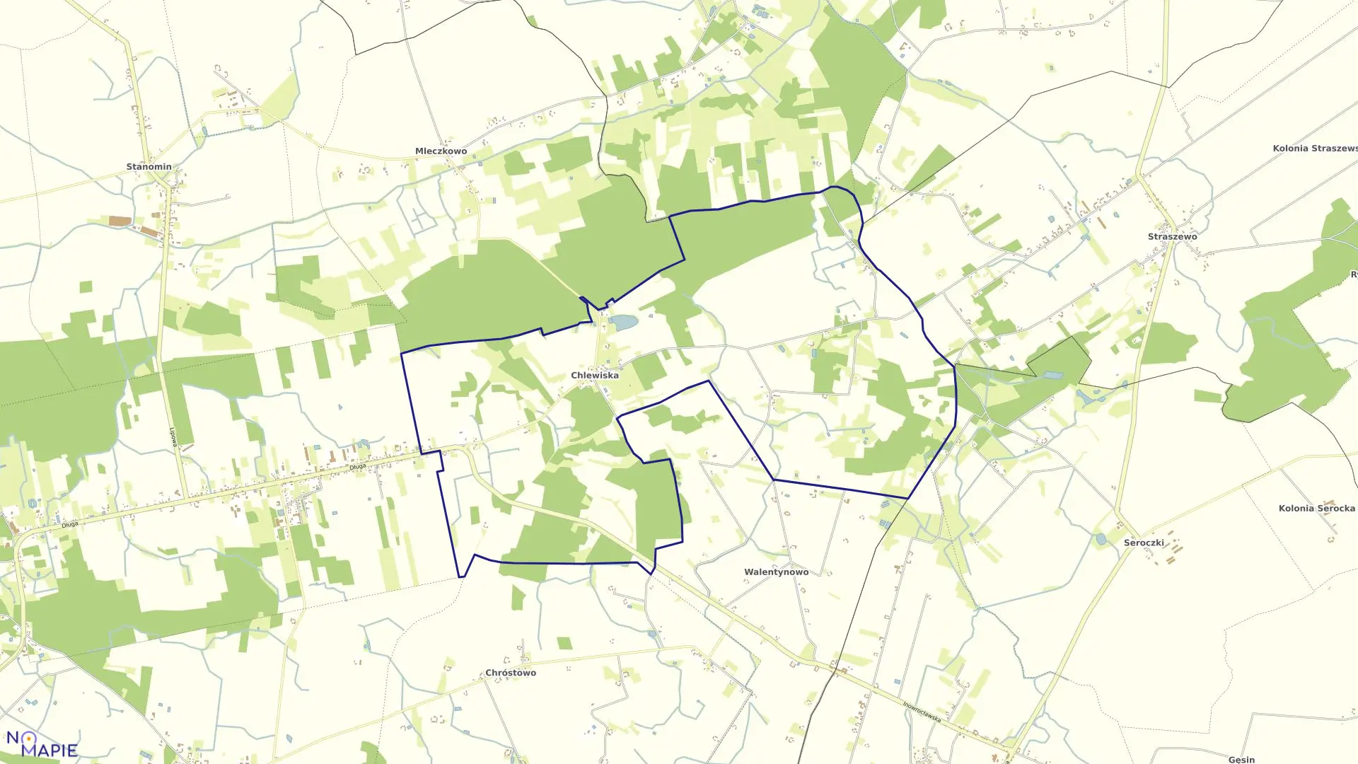 Mapa obrębu Chlewiska w gminie Dąbrowa Biskupia