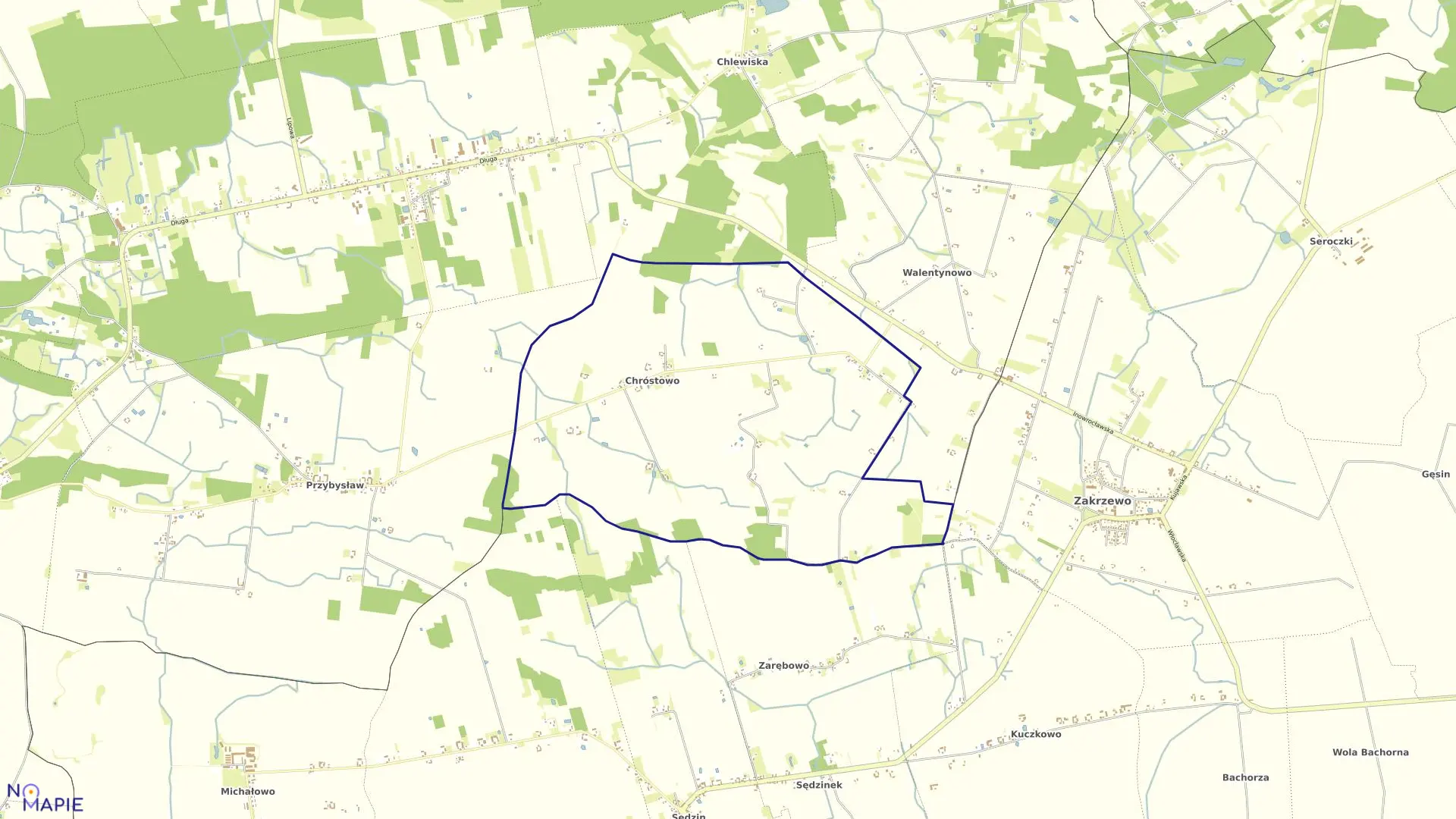 Mapa obrębu Chróstowo w gminie Dąbrowa Biskupia