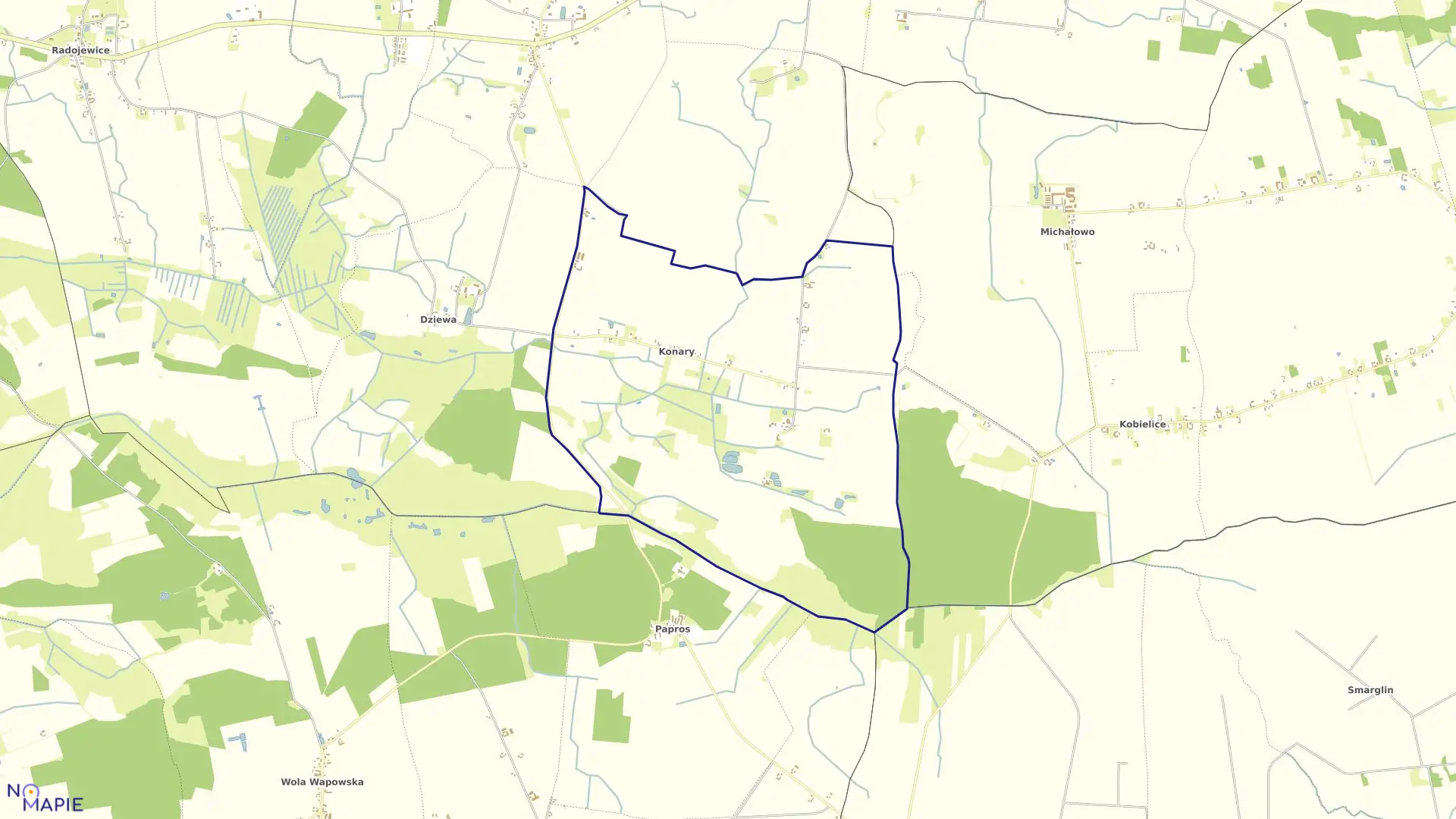 Mapa obrębu Konary w gminie Dąbrowa Biskupia