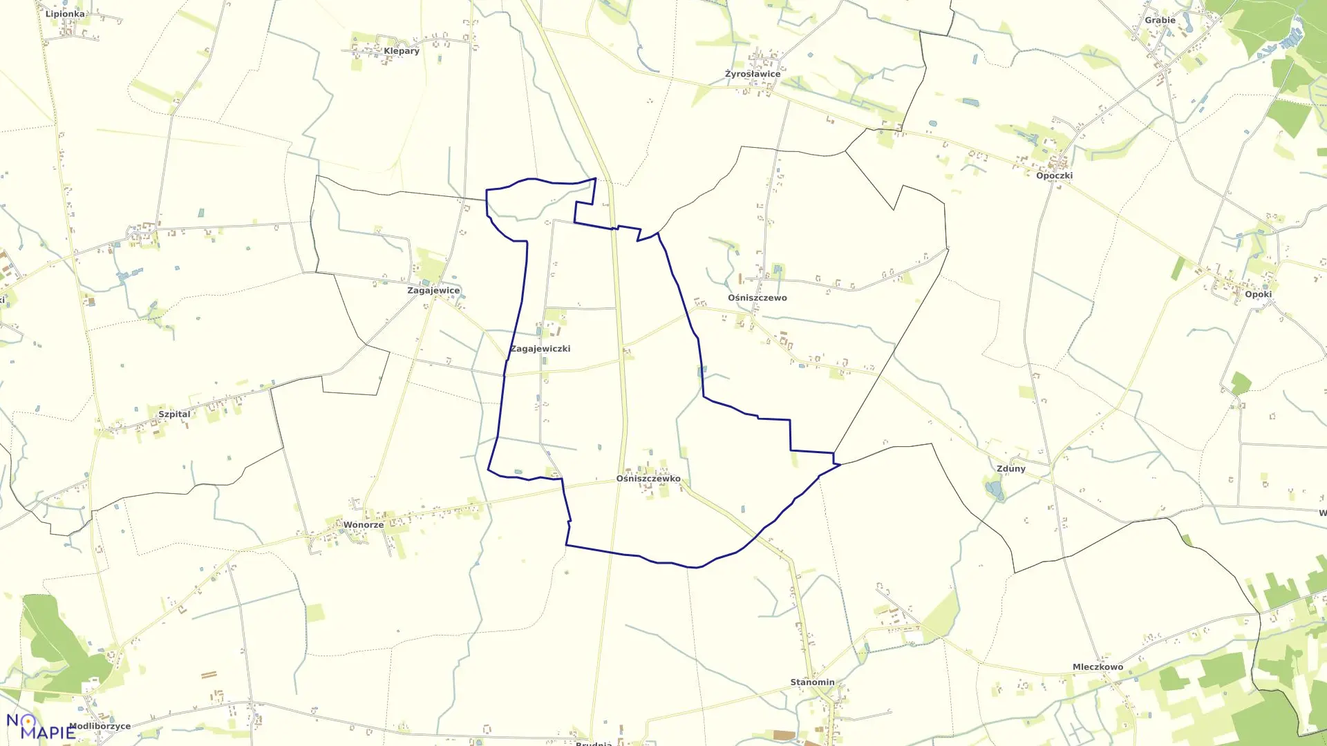 Mapa obrębu Ośniszczewko w gminie Dąbrowa Biskupia