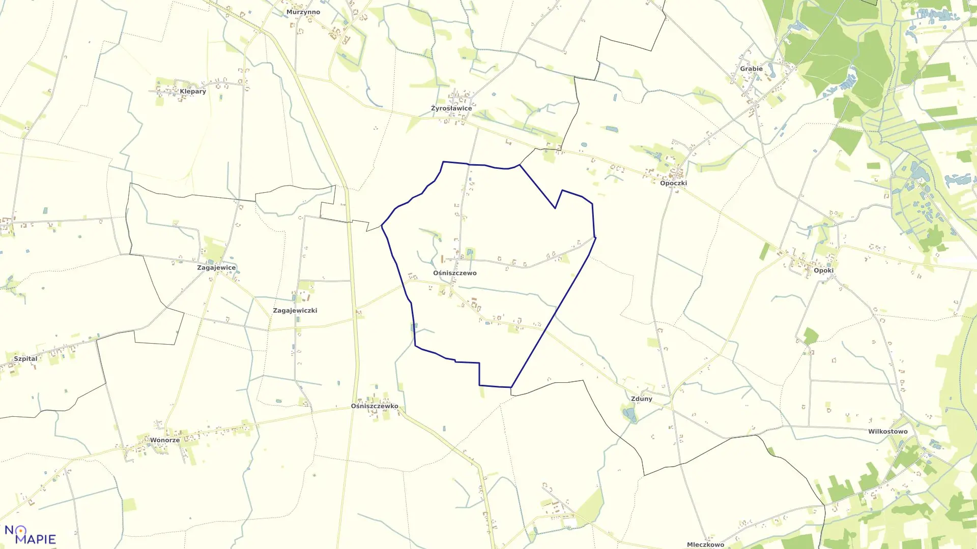 Mapa obrębu Ośniszczewo w gminie Dąbrowa Biskupia