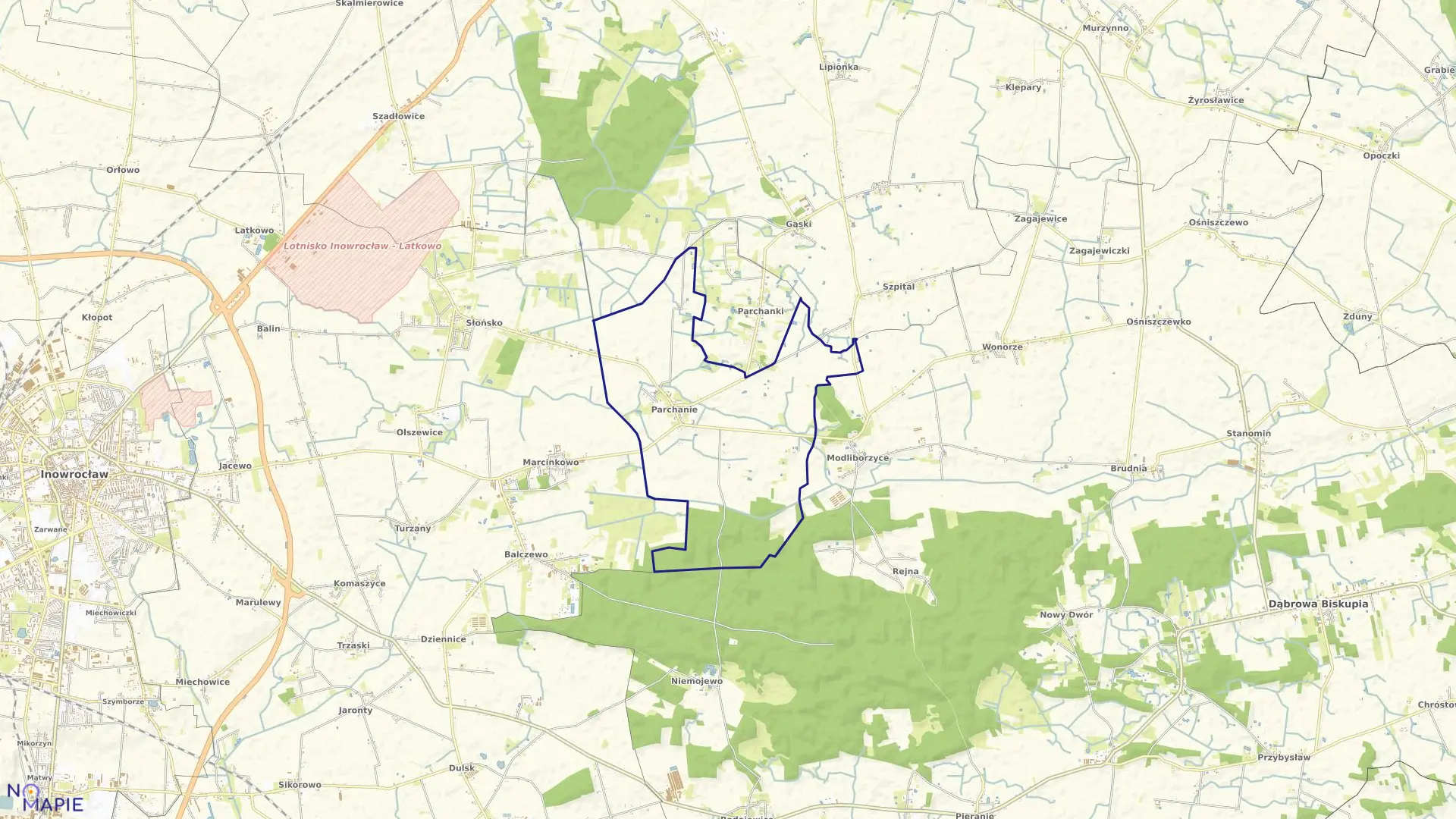 Mapa obrębu Parchanie w gminie Dąbrowa Biskupia