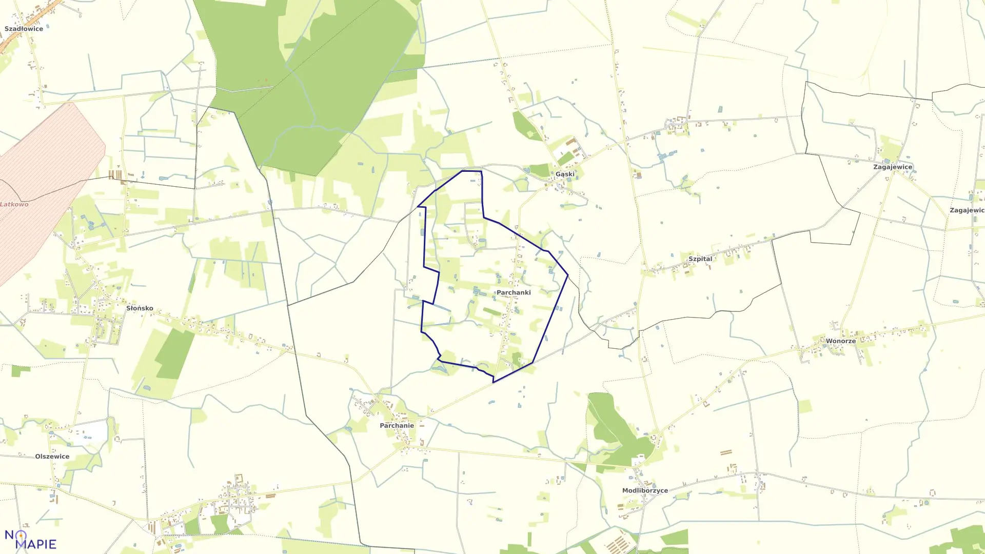 Mapa obrębu Parchanki w gminie Dąbrowa Biskupia