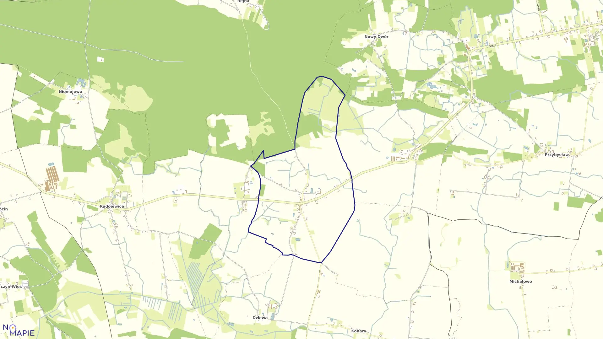 Mapa obrębu Pieranie w gminie Dąbrowa Biskupia