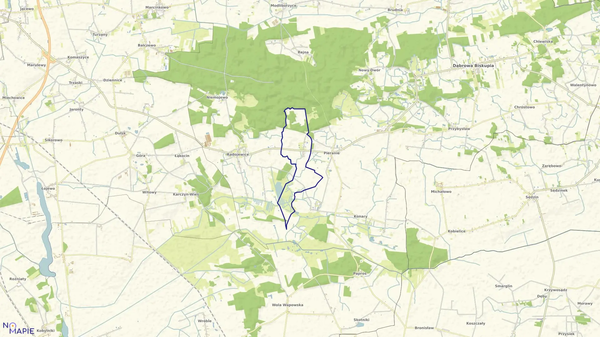 Mapa obrębu Sobiesiernie w gminie Dąbrowa Biskupia