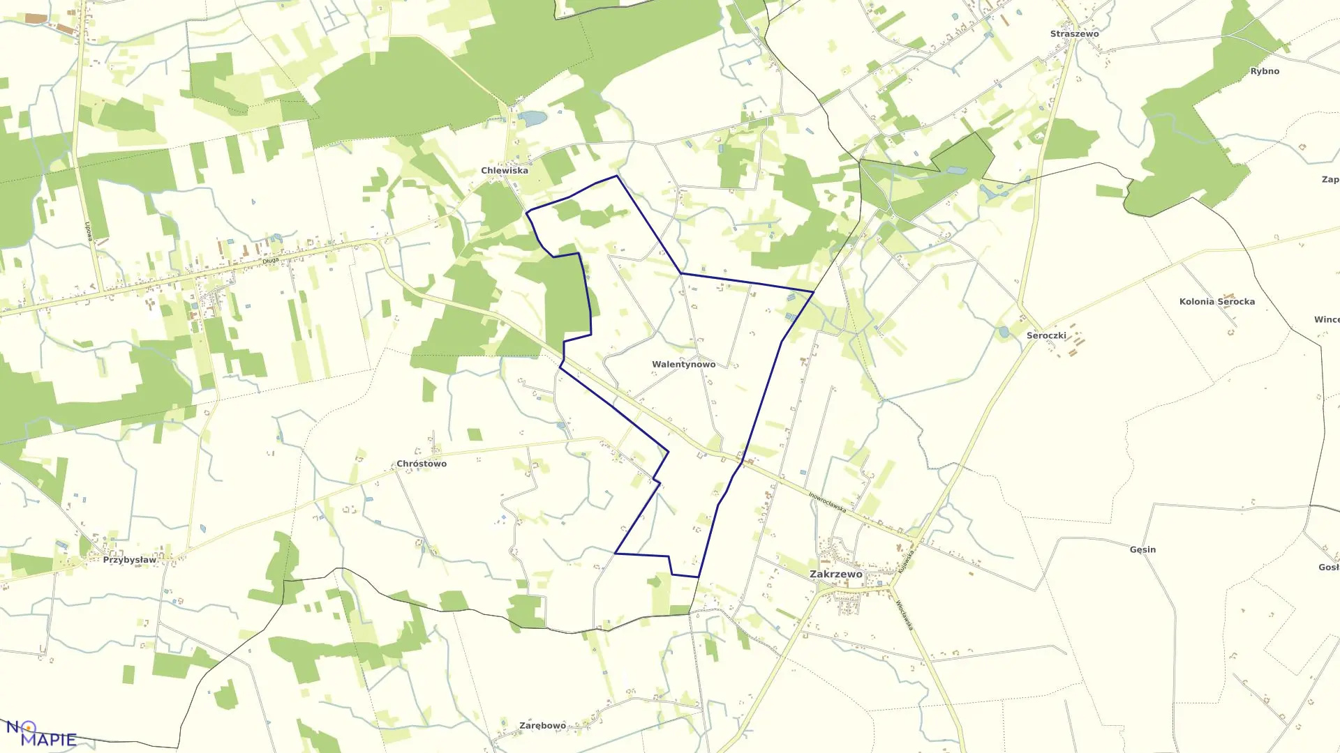 Mapa obrębu Walentynowo w gminie Dąbrowa Biskupia